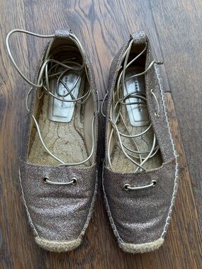 Zara Women's Sparkle Espadrille Flats - Metallic Rose